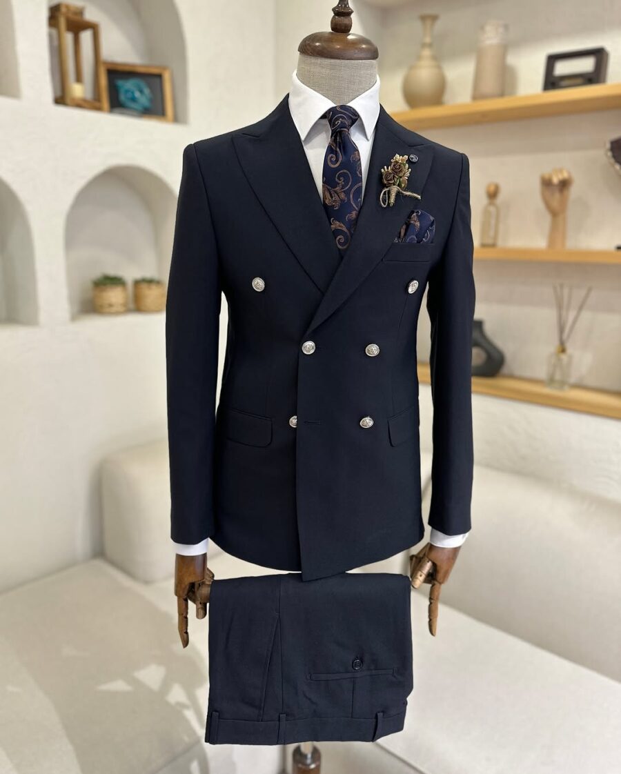 Tailored slim fit blue double breasted men's suite