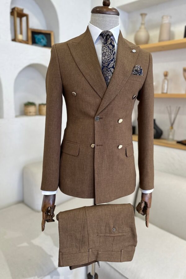 Tailored slim fit carton brown double breasted men's suit