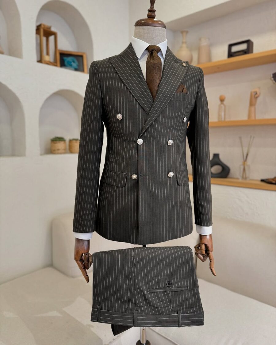 Tailored  Black Double Breasted pin striped men’s suit