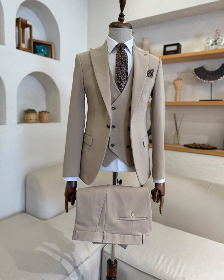 The Cairo Sand Beige Three Piece Suit