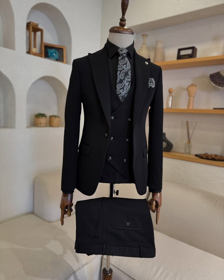 The Milan Onyx Black Three Piece Suit