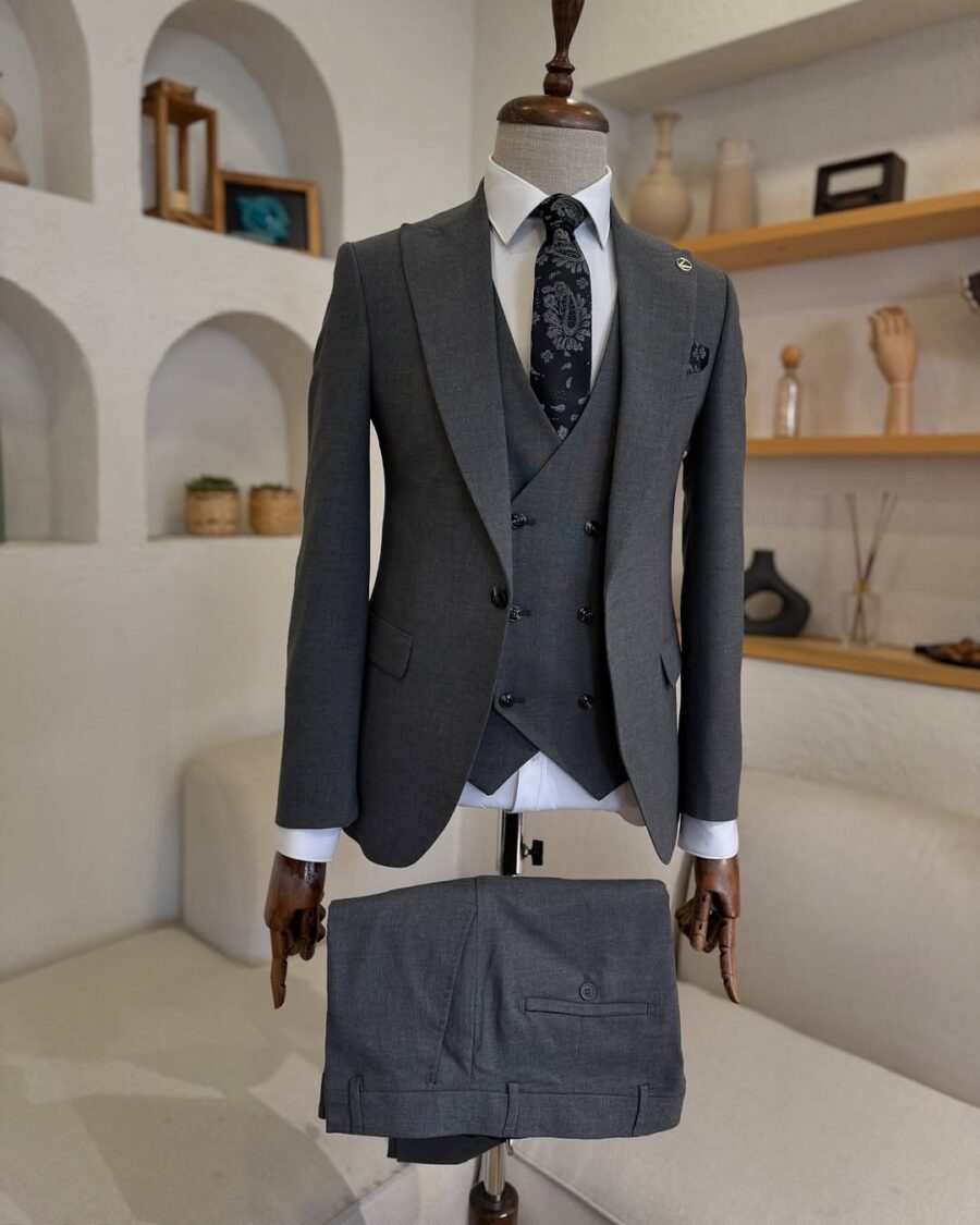 The Seattle Slate Herringbone Gray Suit
